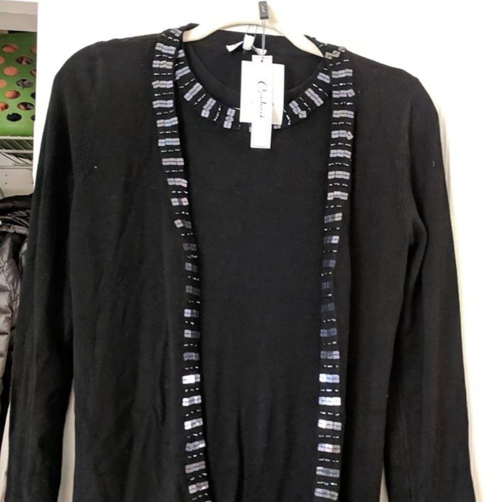 NWOT Carducci  Cardigan two piece set black with beading